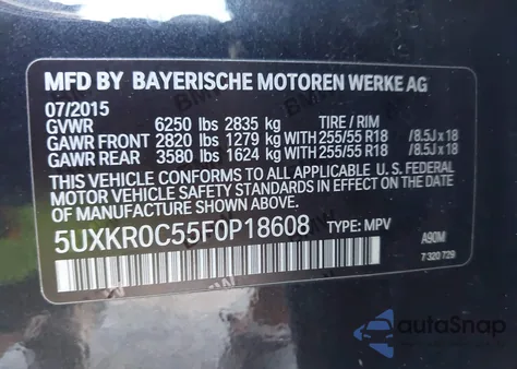 2015 BMW X5 xDrive35I z USA, uszkodzony, nr VIN 5UXKR0C55F0P18608